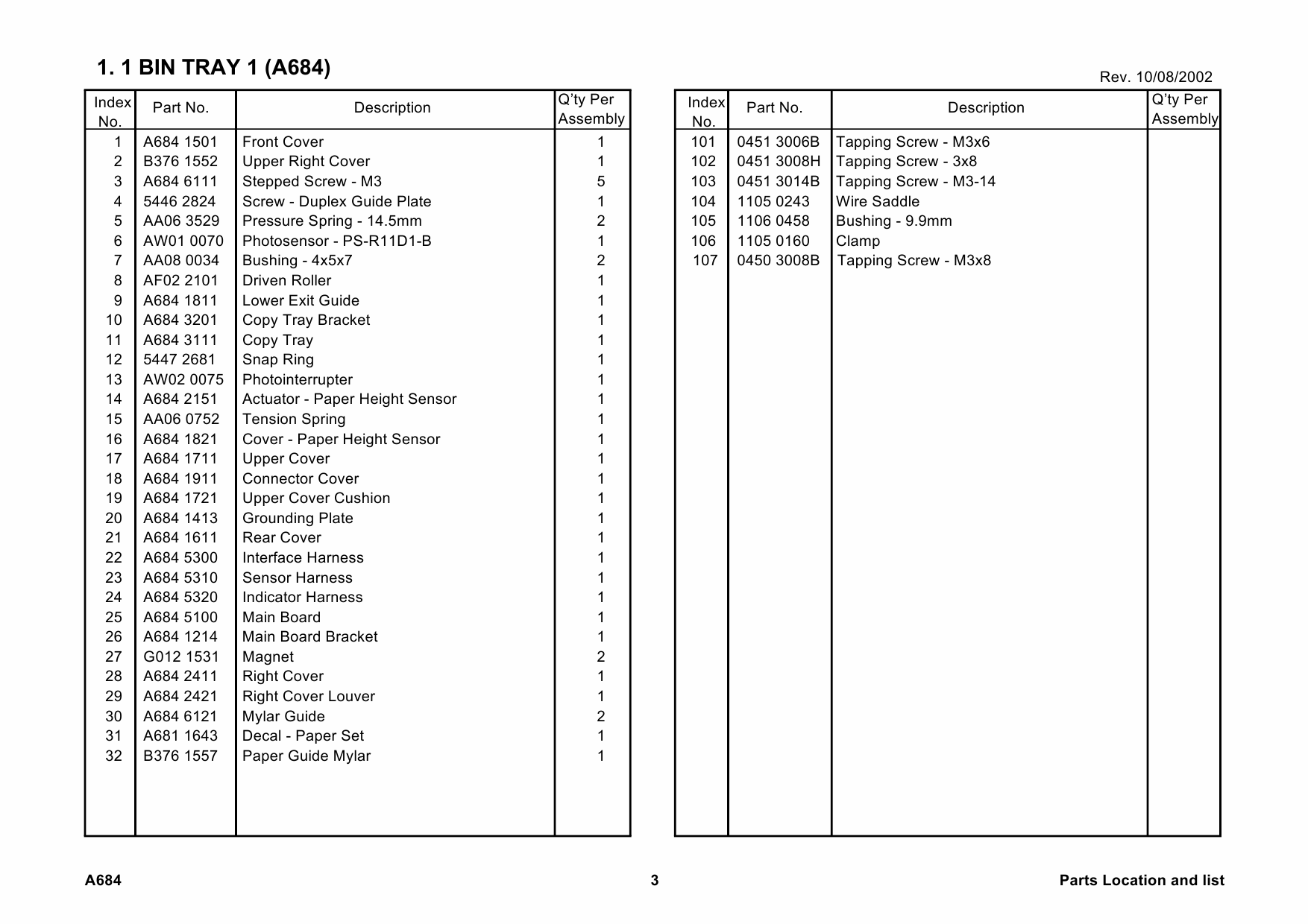 RICOH Options A684 1-BIN-TRAY-UNIT Parts Catalog PDF download-3